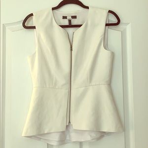 BCBG White Peplum Zip Up top